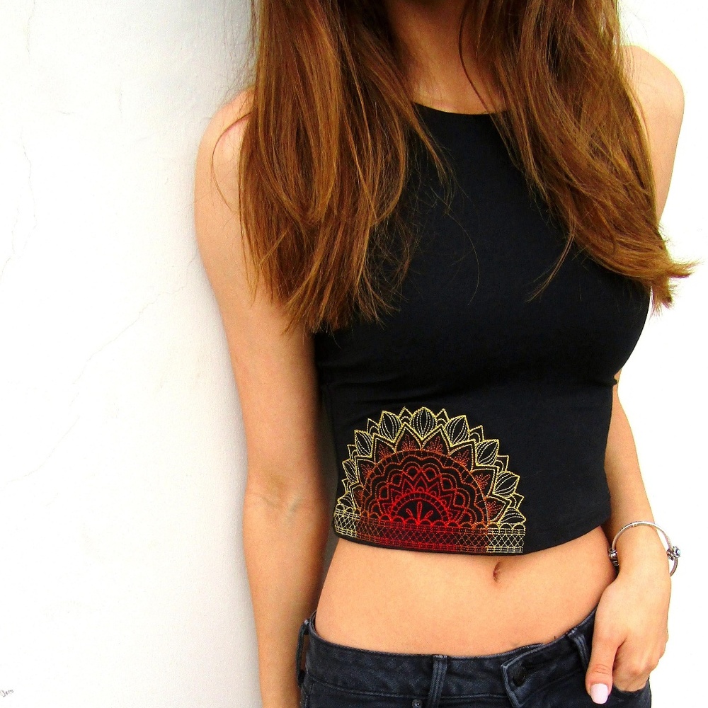 Black Mandala Crop Top American Apparel